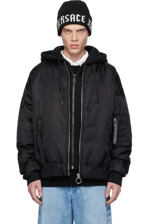 VERSACE Blouson aviateur noir rembourré en duvet à logo