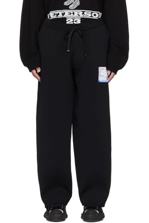 Maison Mihara Yasuhiro Pantalon de survêtement noir en point de milan côtelé à taille élastique
