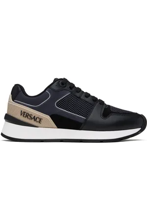 VERSACE Baskets noir et gris en cuir de veau