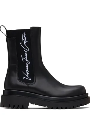 VERSACE Bottes chelsea Drew noires à logo manuscrit