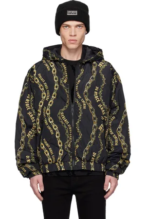 VERSACE Blouson matelassé réversible noir à motif Chain Couture