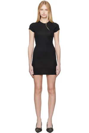 Alexander Wang Robe courte de détente à manches courtes noire à ornements facettés thermocollés