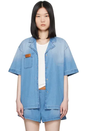 VERSACE Chemise bleue en denim à écusson à logo