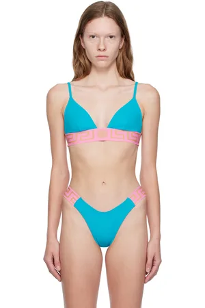 VERSACE Haut de bikini bleu à motif à clé grecque