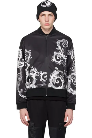 VERSACE Blouson aviateur noir à motif Watercolor Couture