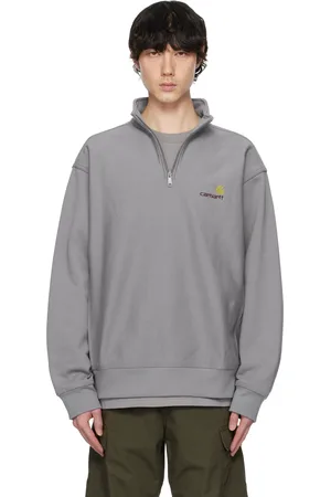 Carhartt Pull molletonné gris à demi-glissière et à logo American Script