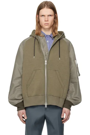 SACAI Pull à capuche taupe en jersey de coton et en sergé de nylon