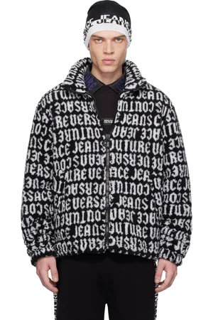 VERSACE Blouson noir et blanc en molleton à motif Logomania