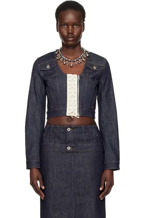 Jean Paul Gaultier Blouson bleu en denim à ornement lacés contrastants