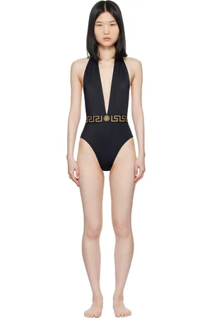 VERSACE Maillot de bain une pièce noir à motif à clé grecque