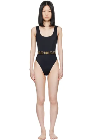 VERSACE Maillot de bain une pièce noir à motif à clé grecque