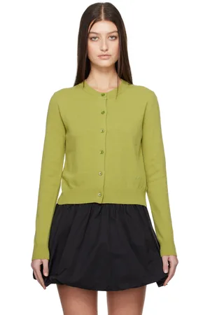 DUNST Cardigan vert en tricot à col ras du cou