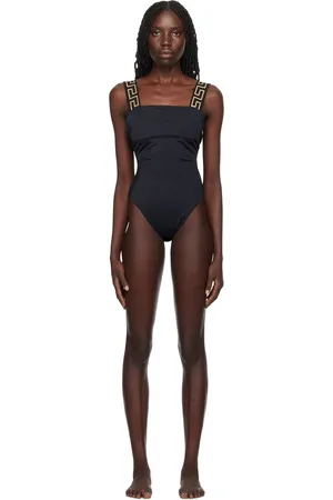 VERSACE Maillot de bain noir à motif à clé grecque