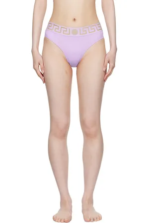 VERSACE Culotte de bikini mauve à motif à clé grecque