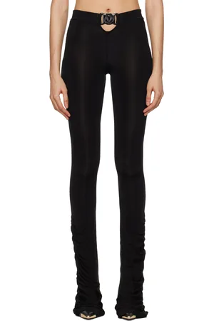 VERSACE Legging noir à logo circulaire et à effet ruché