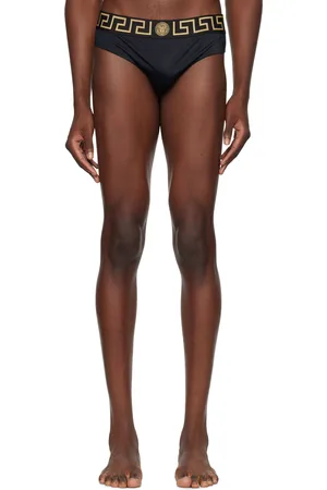 VERSACE Slip de bain noir à motif à clé grecque
