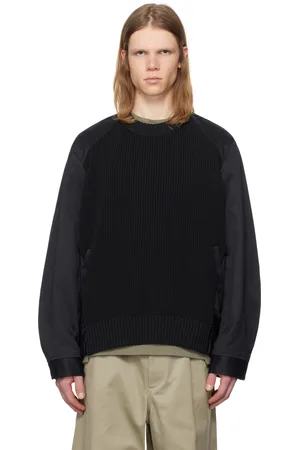 SACAI Pull noir et kaki en coton et en polyester