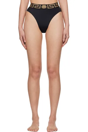 VERSACE Culotte de bikini noire à motif à clé grecque