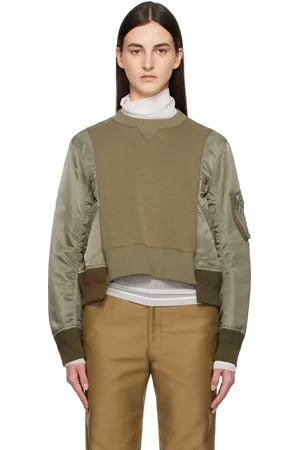 SACAI Pull molletonné kaki en jersey de coton