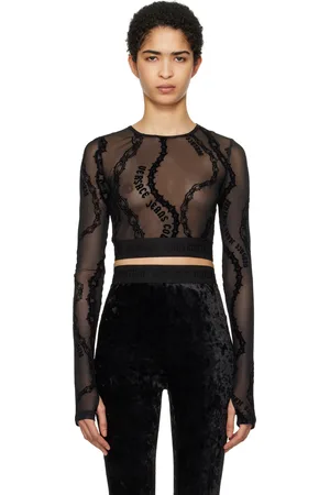 VERSACE T-shirt à manches longues écourté noir