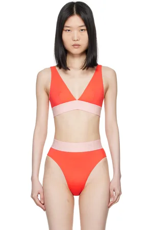 VERSACE Haut de bikini orange à motif à clé grecque