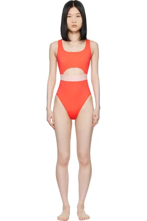VERSACE Maillot de bain une pièce orange à motif à clé grecque