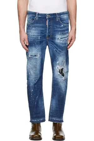Dsquared2 Jean Bro bleu à effet délavé et à déchirures