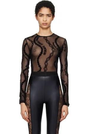 VERSACE Justaucorps noir en filet à motif Chain Couture