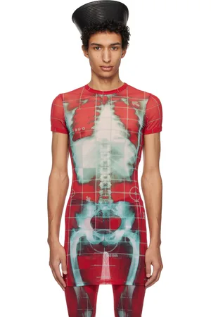 Jean Paul Gaultier T-shirt de style robe courte rouge et bleu à image exclusif à SSENSE