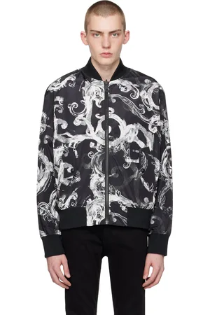 VERSACE Blouson aviateur réversible noir et blanc à motif Watercolor Couture