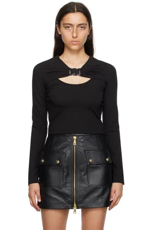 VERSACE T-shirt à manches longues noir à logo circulaire