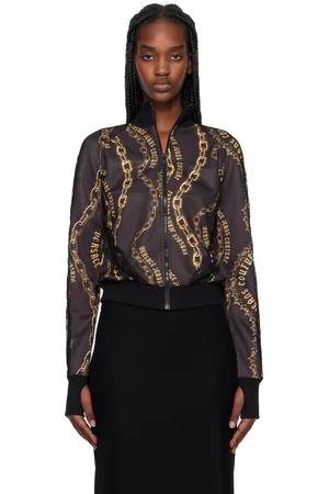 VERSACE Pull molletonné noir et doré à motif Chain Couture et à panneaux en dentelle