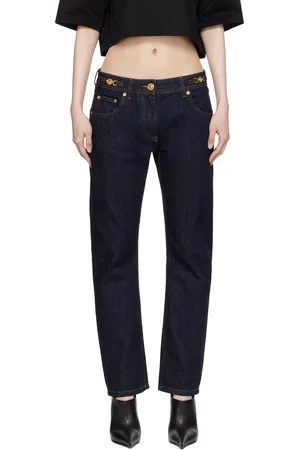 VERSACE Jean droit et écourté bleu marine à ferrure Medusa 