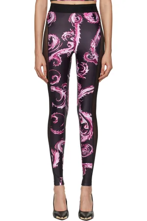VERSACE Legging noir à motif Chromo Couture et à panneaux en filet