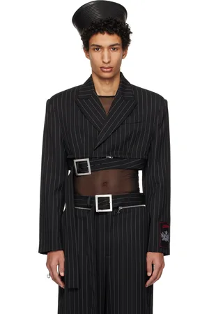 Jean Paul Gaultier Veston écourté façon tailleur noir en laine à rayures fines