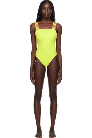 VERSACE Maillot de bain jaune à motif à clé grecque