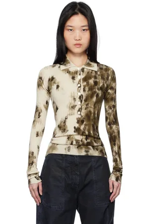 The Attico Polo à manches longues beige et brun à imprimé animalier
