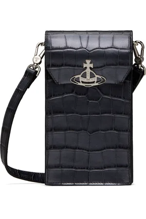 Vivienne Westwood Pochette pour téléphone grise en cuir gaufré façon croco