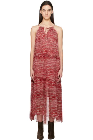 Isabel Marant Robe longue Alita rouge en crêpe chiffon