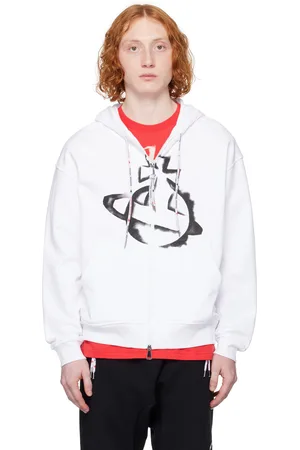 Vivienne Westwood Pull à capuche blanc à orbe modifiée et à glissière
