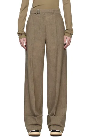 Lanvin Pantalon ample gris en laine à revers roulés