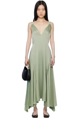 Lanvin Robe de bowling midi verte en soie