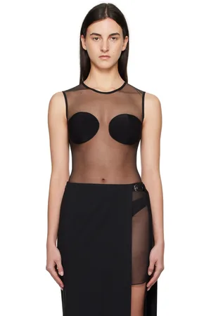 Nensi Dojaka Justaucorps sans manches noir partiellement transparent à soutien-gorge rembourré