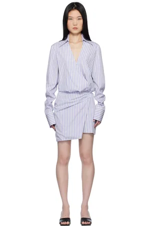 The Attico Robe courte de style chemise bleu et blanc à rayures