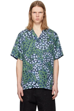 Lanvin Chemise de bowling vert et bleu à motif fleuri Rateau