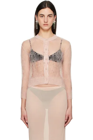Simone Rocha Cardigan à manches longues rose à ourlet écourté