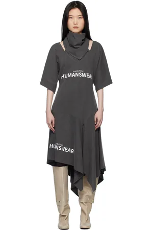 pushBUTTON Robe midi grise à foulard