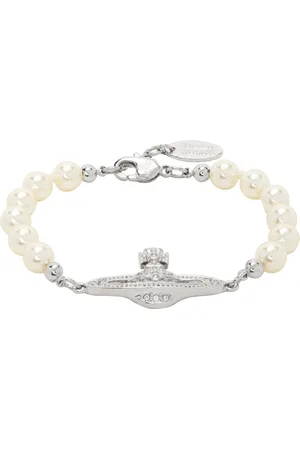 Vivienne Westwood Bracelet argenté et blanc à mini breloque en bas-relief et à perles