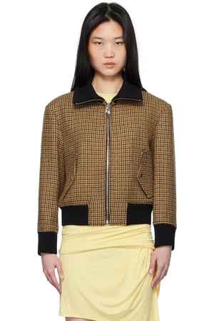 The Attico Blouson aviateur beige et brun à motif pied-de-poule