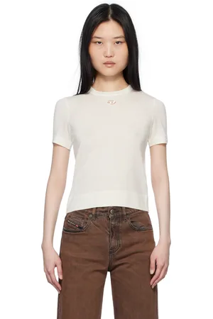 Diesel T-shirt Aline blanc cassé à logo métallique